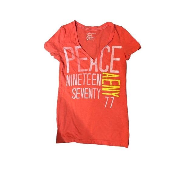 American Eagle coral peace shirt sleeve burn out tee - Picture 5 of 8